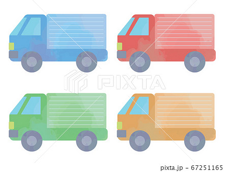 トラックのイラストセット 青 赤 緑 オレンジのイラスト素材