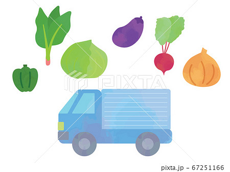 産地直送野菜とトラックのイラストのイラスト素材