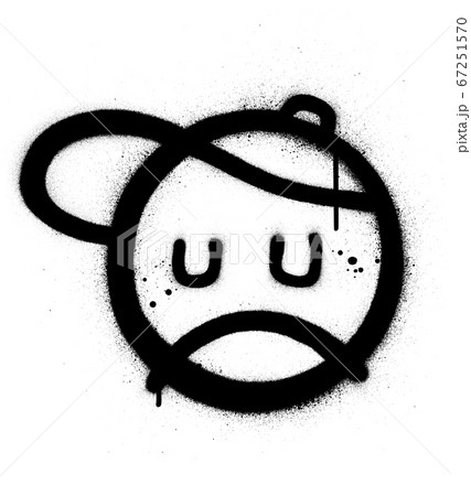 graffiti sad face icon sprayed in black over white 67251570