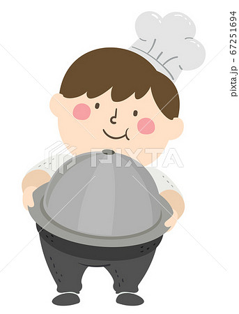 Kid Big Boy Chef Present Platter Illustration 67251694