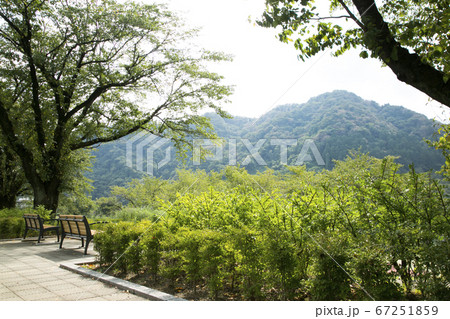 山頂のベンチから眺める山の風景 山頂のベンチから眺める山の風景 67251859