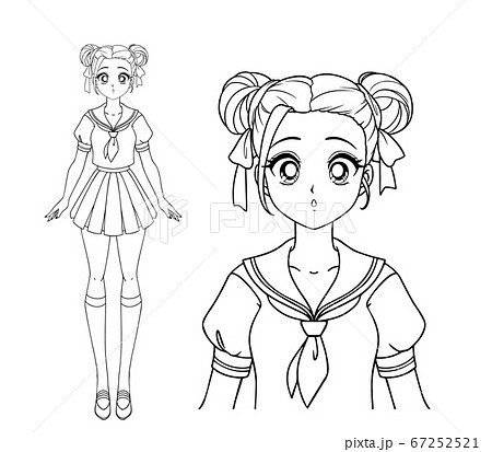 Scared manga girl with and two pigtails wearing 67252521