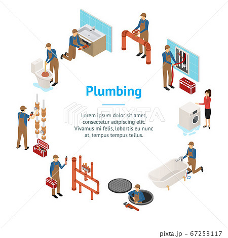 Character Plumber in Uniform Concept Banner Card Circle 3d Isometric View. Vector 67253117