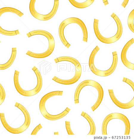 Realistic 3d Detailed Shiny Gold Horseshoe Seamless Pattern Background. Vector 67253135