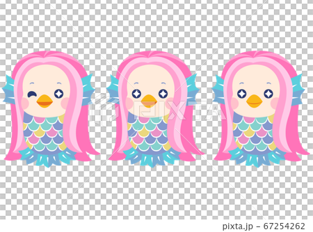 A cute and pop illustration of the youkai Amabier 3 different facial expression sets 67254262