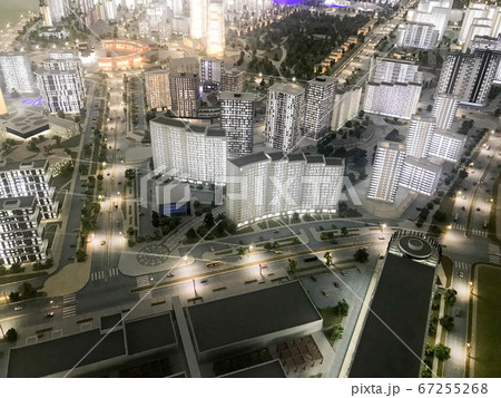 Top view on the toy layout of the city 67255268