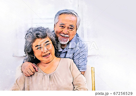 Abstract colorful happiness senior couple smile and relaxation on  watercolor illustration painting background. 67256529