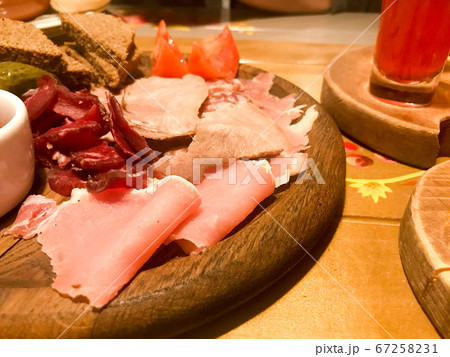Meat snack with alcohol from meat, ham, basturma 67258231