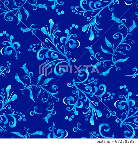 Floral seamless pattern with leaves and berries in blue 67258538