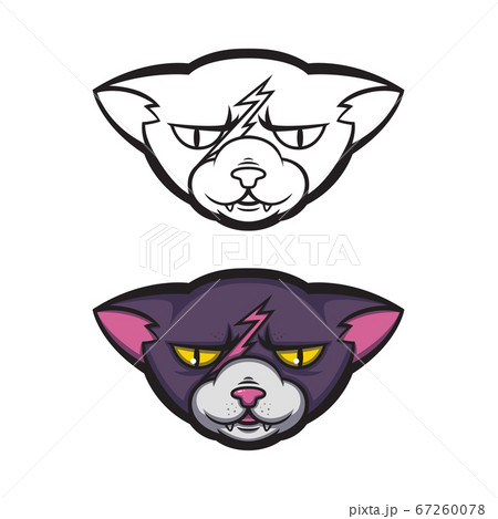 Angry cat with a scar on his forehead. Grumpy pussycat. Vector illustration for logo, t-shirt print design. Angry cat with a scar on his forehead. Grumpy pussycat. Vector illustration for logo, t-shirt print design. 67260078