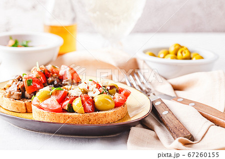 Delicious bruschettas with mushrooms, blue cheese, Delicious bruschettas with mushrooms, blue cheese, 67260155