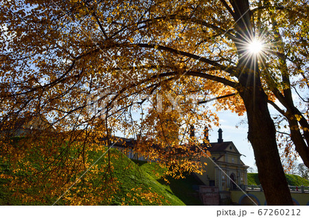 Old, ancient medieval castle with spiers 67260212