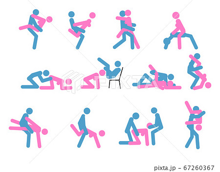 Cartoon Different Sex Poses or Position Couple Set Concept Of Passion Erotic Flat Design Style. 67260367