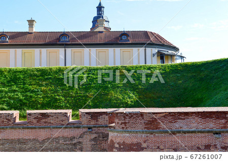 A large red brick earthen wall is strong 67261007
