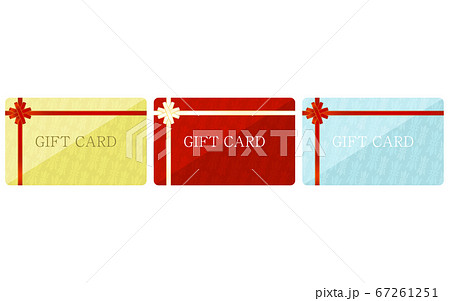 黄色と赤と青のギフトカードのイラスト ラッピングのリボン付き ベクターイラストのイラスト素材 67261251 Pixta