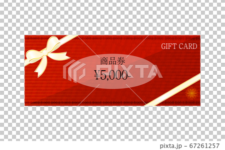 Illustration of red gift card with wrapping ribbon. 67261257