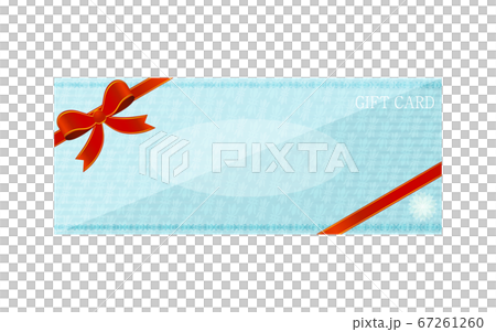 Blue gift card illustration with wrapping ribbon. 67261260