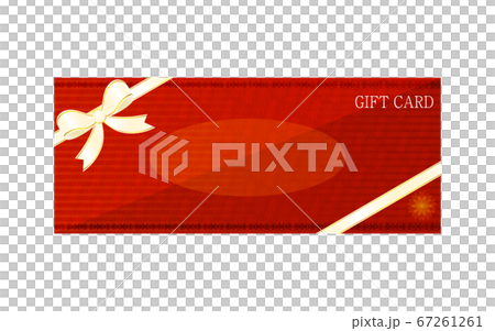 Illustration of red gift card with wrapping ribbon. 67261261