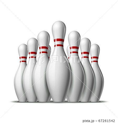 Group Of Ten Bowling Pins Skittles With Red のイラスト素材