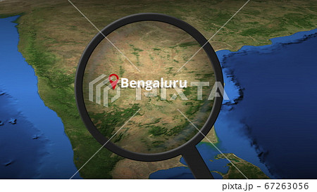 Loupe finds Bengaluru city on the map, 3d rendering 67263056