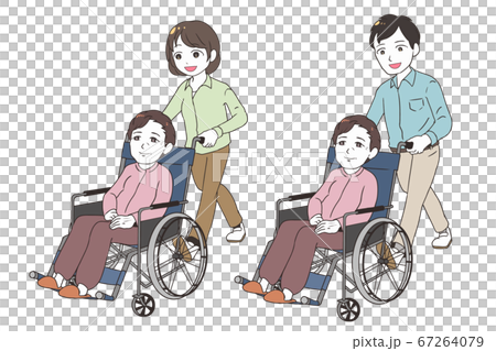 高齢女性を笑顔で介護する家族 高齢女性を笑顔で介護する家族 67264079