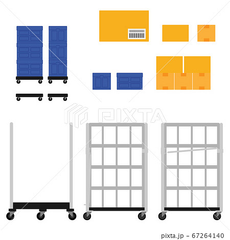 色々な台車 かご台車 平台車 6輪台車 のイラスト素材