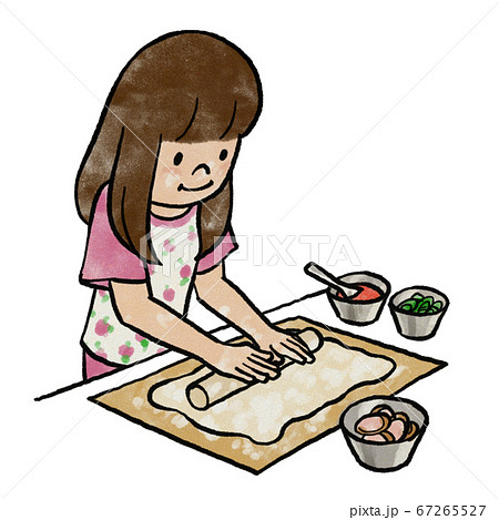 ピザを作る女の子のイラスト素材