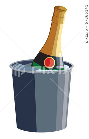 Bottle of sparkling wine Champagne cools down in the ice bucket. Isolated vector illustration on white background. Good for cards, presentation, invitations. 67266141