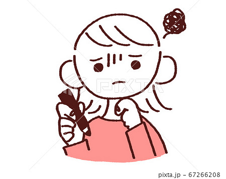 ペンを持ち問題に悩む若い女性のイラスト素材