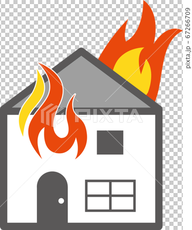 グレーのシンプルな一戸建てが火事になったイラスト グレーのシンプルな一戸建てが火事になったイラスト 67266709