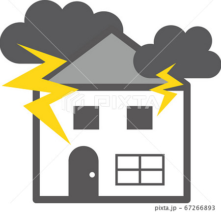グレーのシンプルな一戸建てが雷被害にあったイラストのイラスト素材