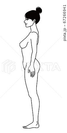 裸の女性 横向き 白黒の全身イラスト のイラスト素材