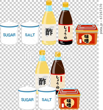 調味料 砂糖 塩 酢 醤油 味噌 のイラストセット のイラスト素材