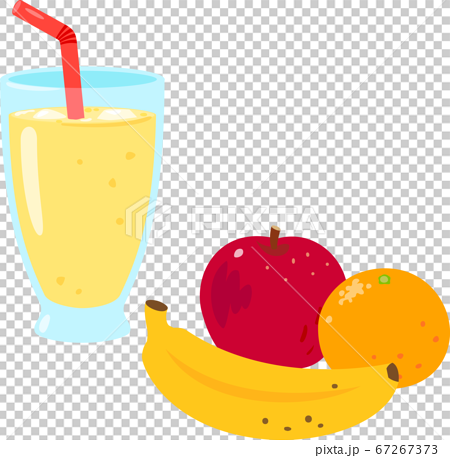 グラス入りのミックスジュースと果物のイラスト素材