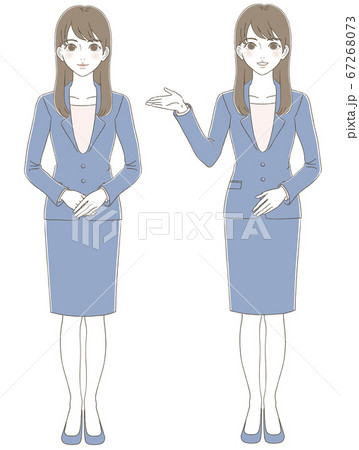 手描き風 スーツを着た女性のビジネス全身イラストセットのイラスト素材