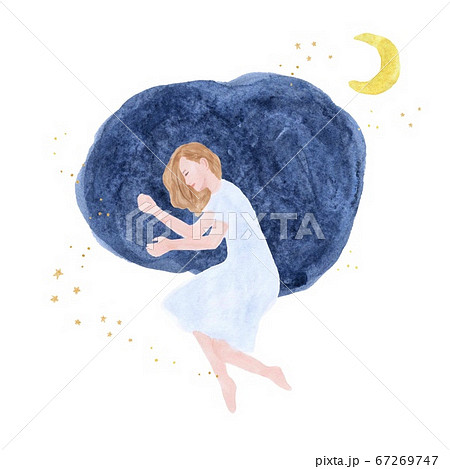 寝ている女性 月のイラスト素材