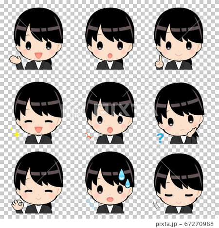 Illustration material (anime style): Facial expression set of a black-haired woman in a business suit Illustration material (anime style): Facial expression set of a black-haired woman in a business suit 67270988