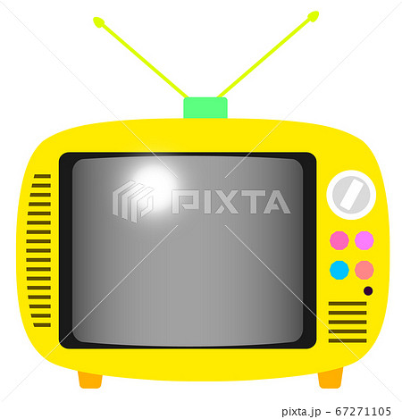 レトロで可愛いポータブルトイテレビのイラスト 黄色 画面オフのイラスト素材