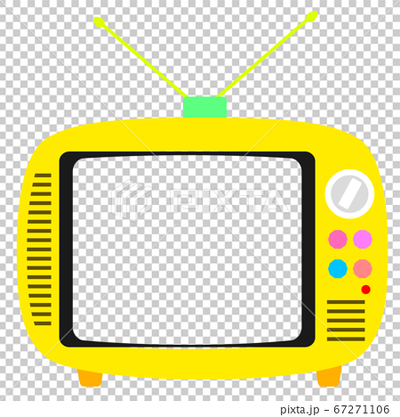 レトロで可愛いポータブルトイテレビのイラスト 黄色 フレーム 画面が透明もしくは白です のイラスト素材