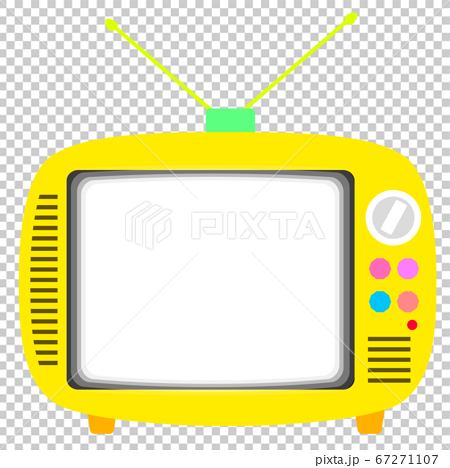 レトロで可愛いポータブルトイテレビのイラスト 黄色 発光画面のイラスト素材