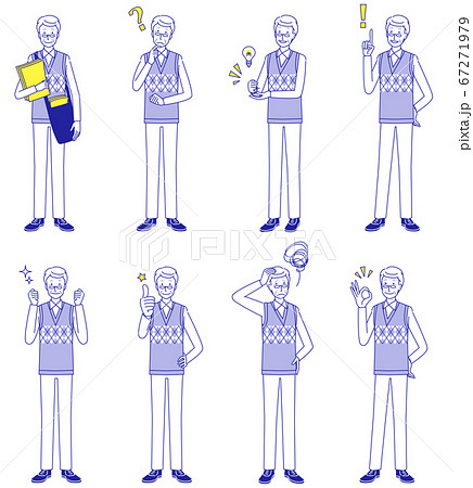 シニア男性のポスティングスタッフ　バリエーションセット 67271979