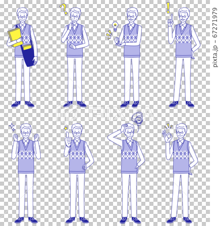 シニア男性のポスティングスタッフ　バリエーションセット 67271979