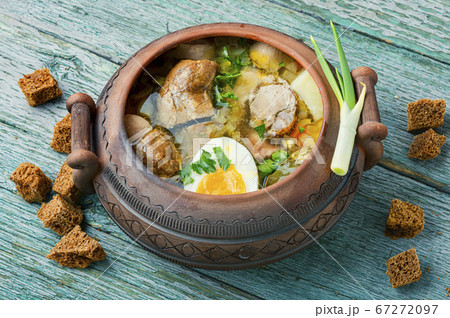 Meat soup in a clay pot Meat soup in a clay pot 67272097