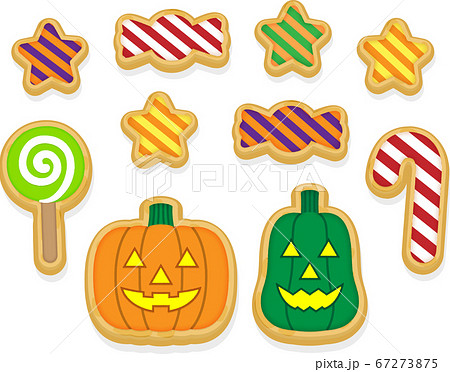 ハロウィンかぼちゃとキャンディ クッキーver のイラスト素材