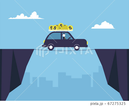 Businessman driving a car full of money over the 67275325