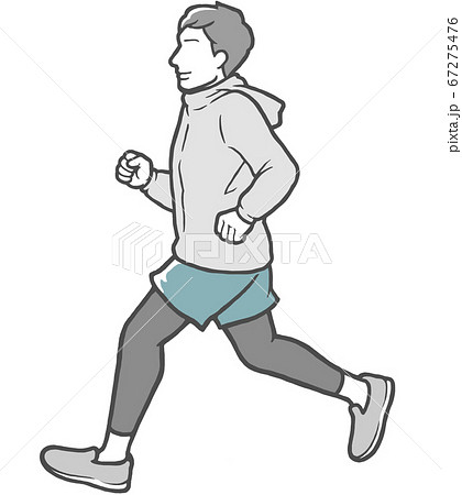 パーカーを着てジョギングする横向きの若い男性のイラスト素材