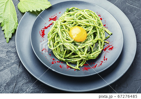 Pasta with herbal sauce. Pasta with herbal sauce. 67276485