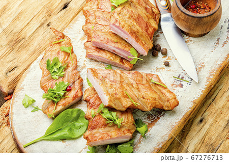 Smoked pork ribs. 67276713