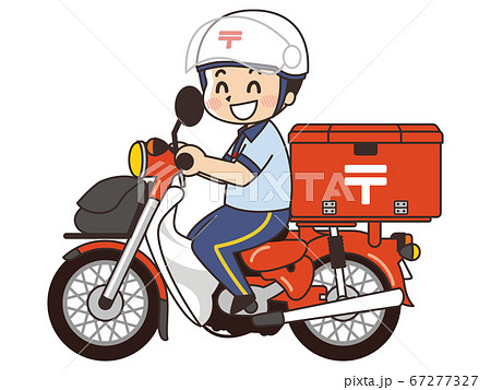 郵便局員の男性がバイクで郵便配達のイラスト素材