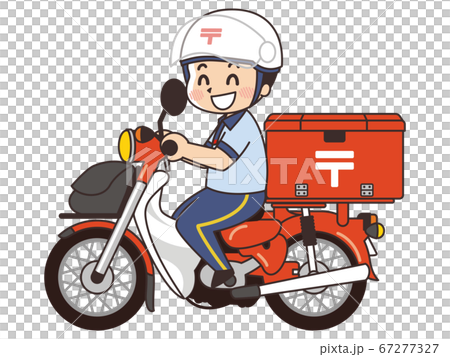 郵便局員の男性がバイクで郵便配達 67277327